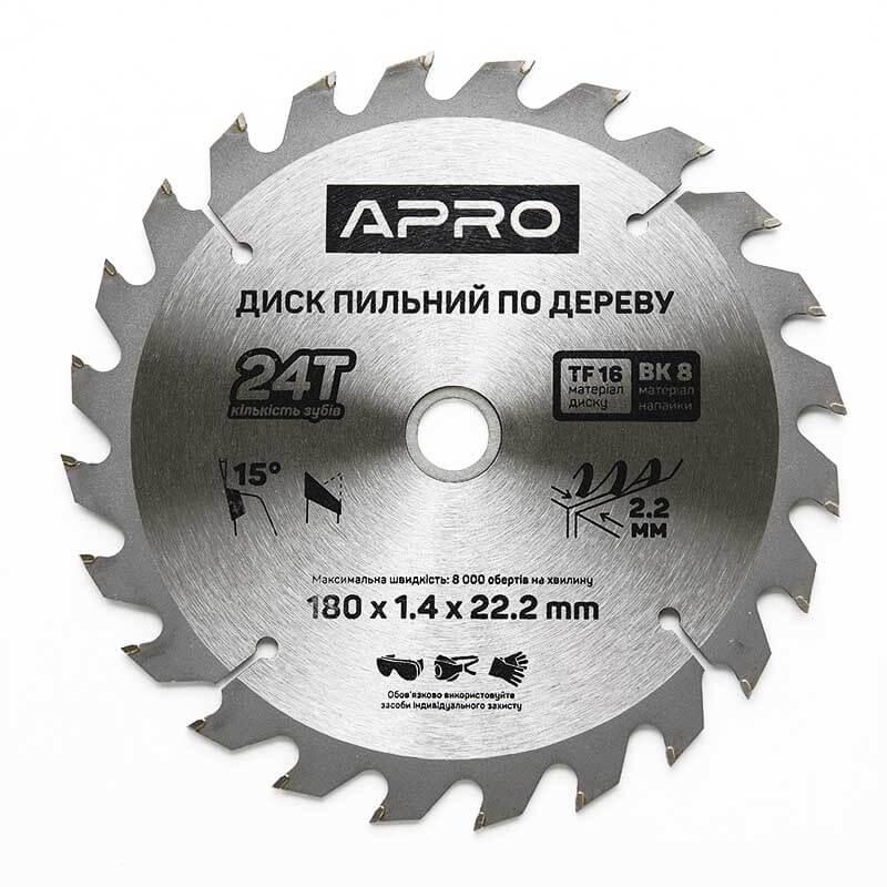 APRO Диск пиляльний для дерева 180х22,2 мм 24T з твердосплавними напайками, фото 1