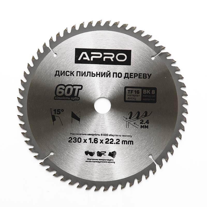 APRO Диск пиляльний для дерева 230х22.2 мм 60T з твердосплавними напайками, фото 1