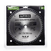 APRO Диск пиляльний для дерева 230х22.2 мм 60T з твердосплавними напайками, фото 3
