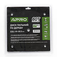 APRO Диск пиляльний для дерева 230х22.2 мм 60T з твердосплавними напайками, фото 4