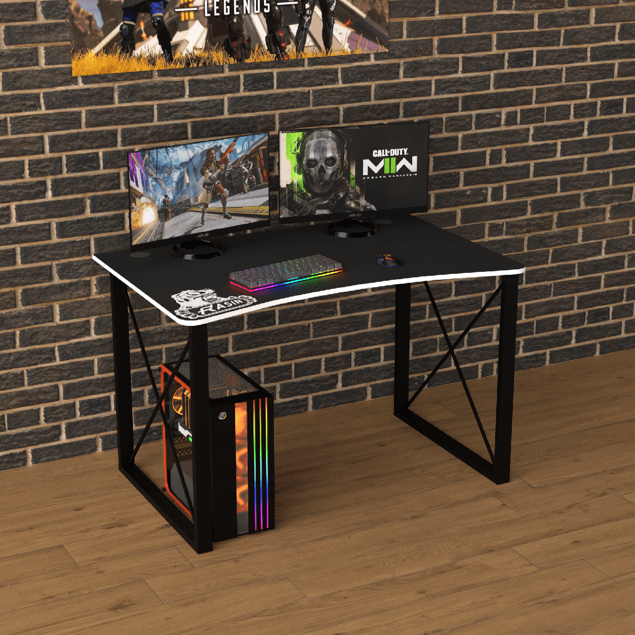 Геймерський стіл "Rasin LOFT-14" 120х80х75 см. Чорний/Біла кромка, фото 1