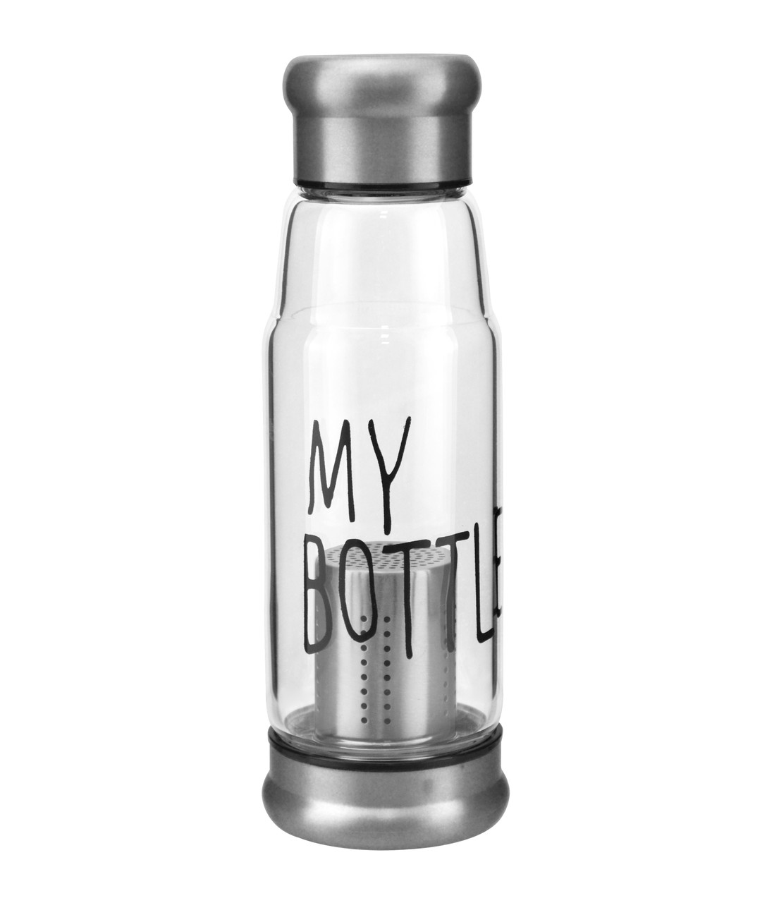 Скляна питна пляшка My Bottle 420 мл із ситечком для заварювання Silver + чохол
