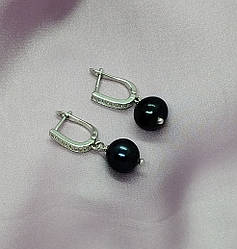 Сережки чорні перли d=10-11 мм