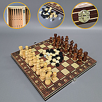 Набор для игры в шахматы шашки нарды, Шахматы 3в1 Xinliye 24 x 24 см Коричневый-белый (XNL-7701)