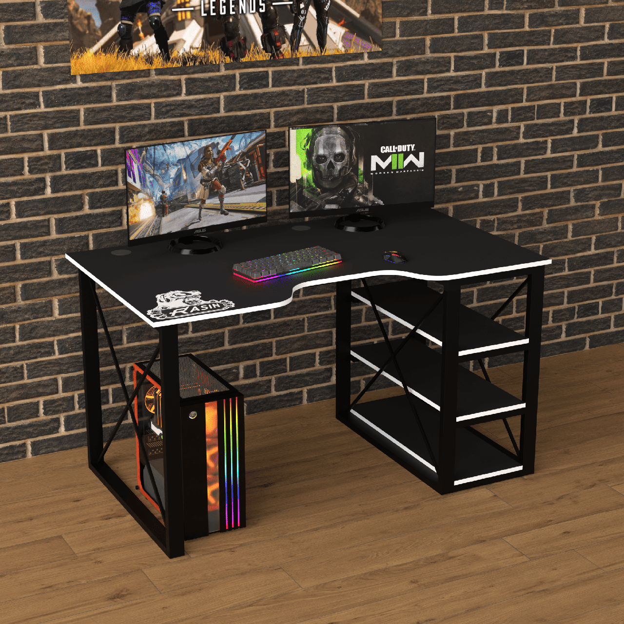 Геймерський стіл "Rasin LOFT-15" 140х80х75 см. Чорний/Біла кромка, фото 1
