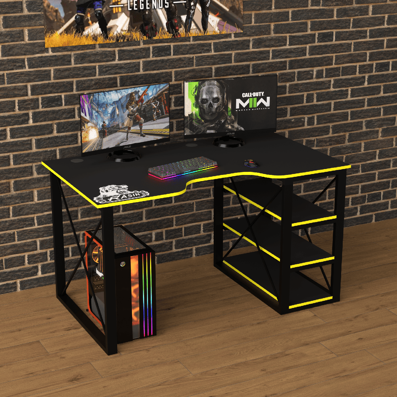 Геймерський стіл "Rasin LOFT-15" 140х80х75 см. Чорний/Жовта кромка, фото 1