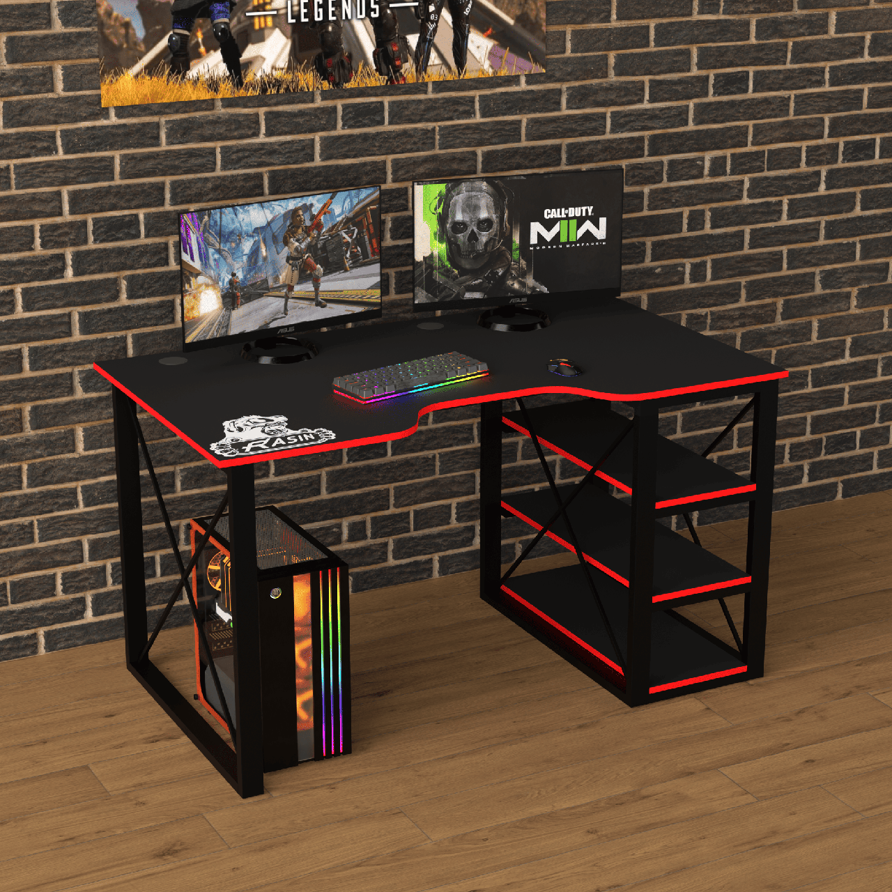 Геймерський стіл "Rasin LOFT-15" 140х80х75 см. Чорний/Червона кромка, фото 1