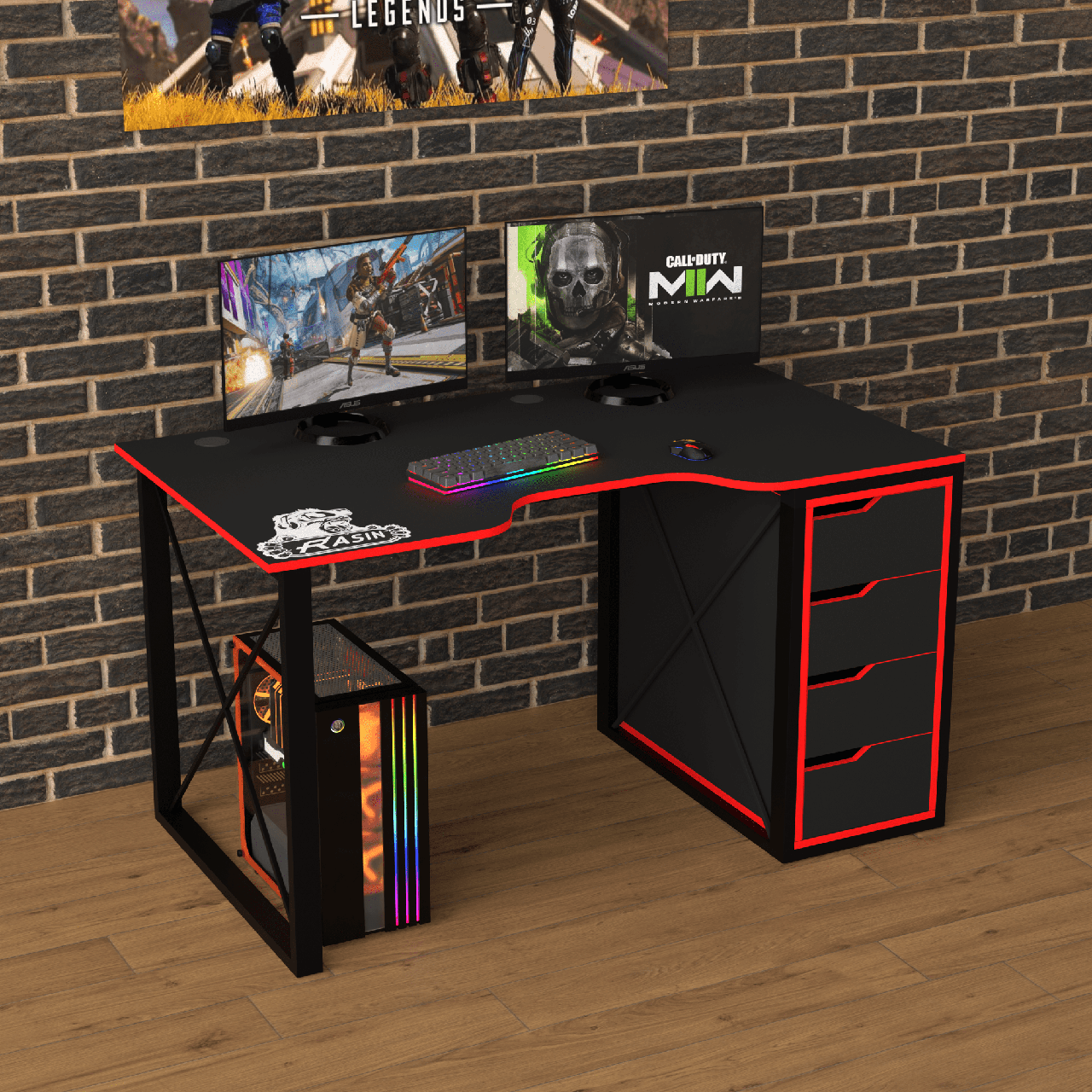 Геймерський стіл "Rasin LOFT-16" 140х80х75 см. Чорний/Червона кромка, фото 1