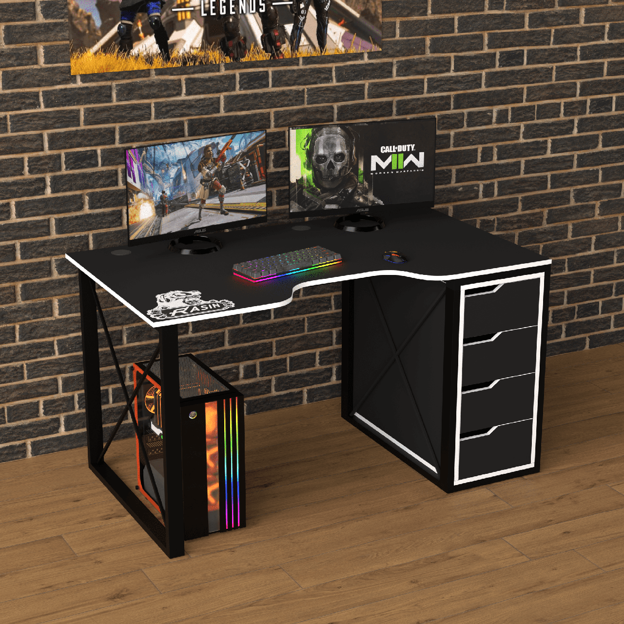 Геймерський стіл "Rasin LOFT-16" 140х80х75 см. Чорний/Біла кромка, фото 1