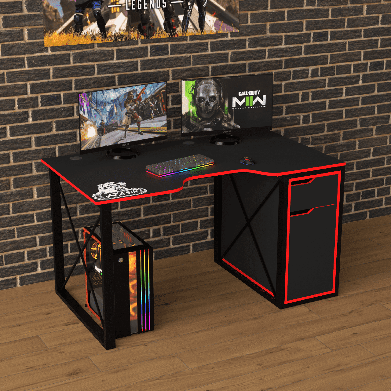 Геймерський стіл "Rasin LOFT-17" 140х80х75 см. Чорний/Червона кромка, фото 1