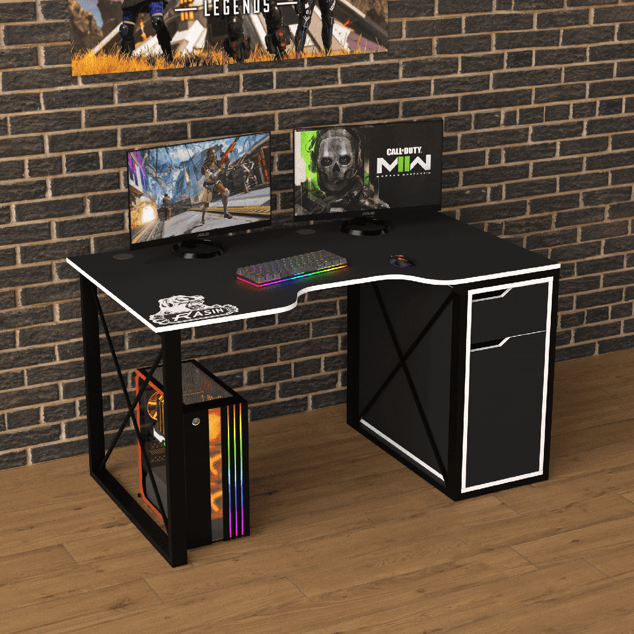 Геймерський стіл "Rasin LOFT-17" 140х80х75 см. Чорний/Біла кромка, фото 1