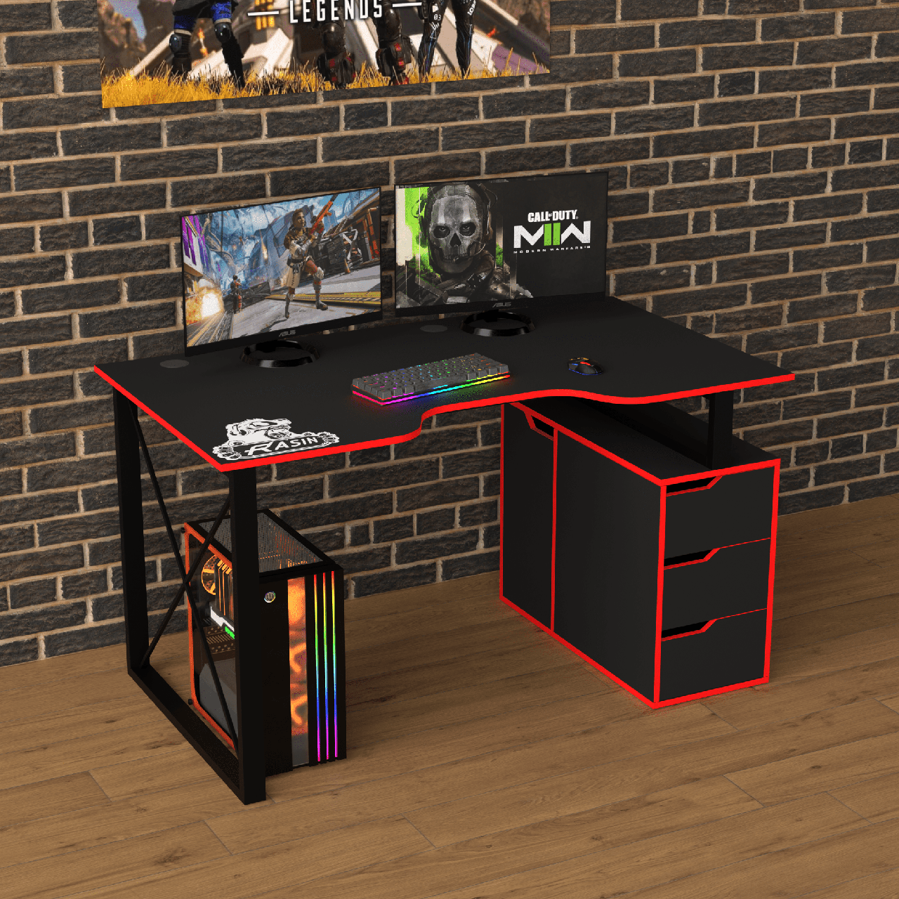 Геймерський стіл "Rasin LOFT-18" 140х80х75 см. Чорний/Червона кромка, фото 1