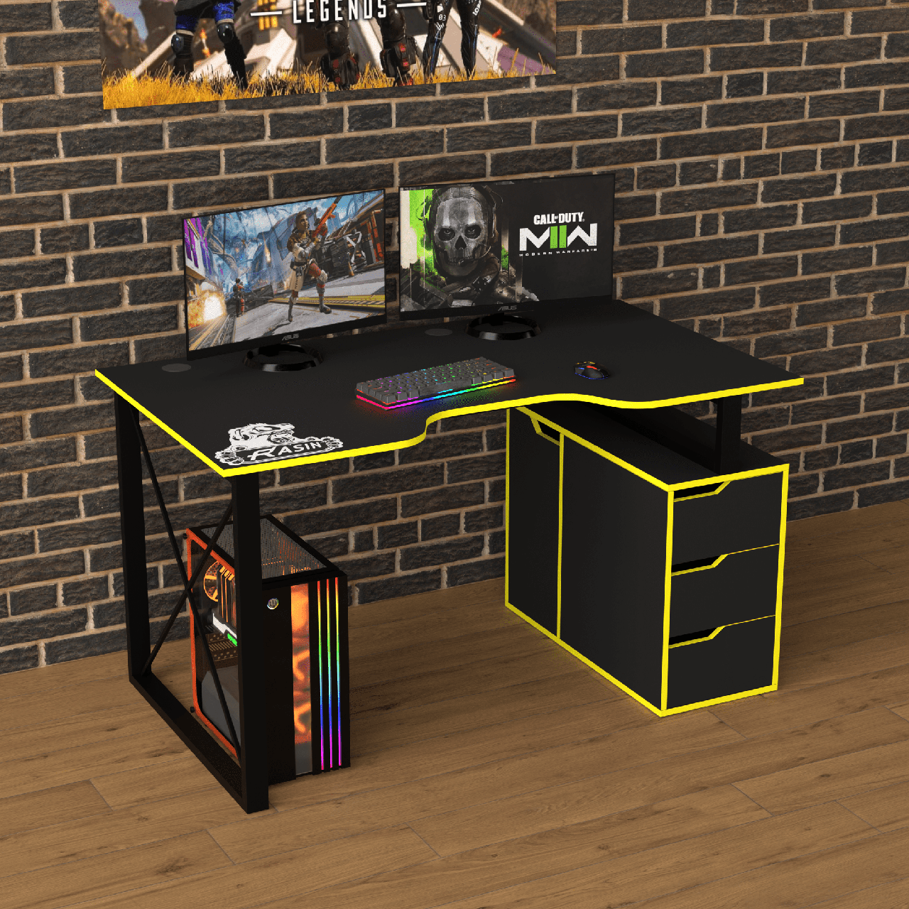 Геймерський стіл "Rasin LOFT-18" 140х80х75 см. Чорний/Жовта кромка, фото 1