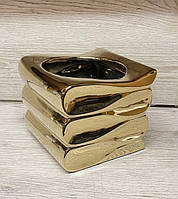 Горщечок кашпо для квітів керамічний золотий великий