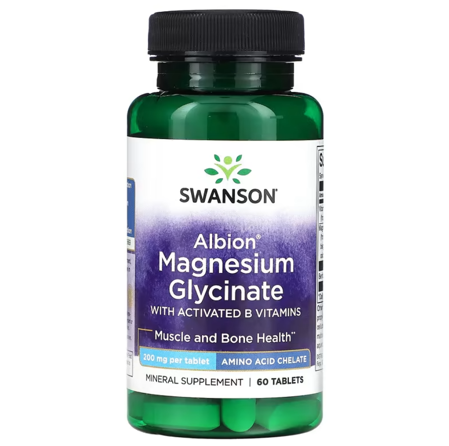 Magnesium Glycinate Albion with Activated B Vitamins 200 мг Swanson 60 таблеток