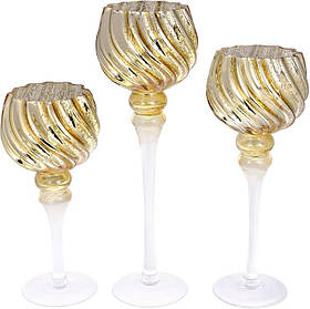 Набір 3 скляних свічники Catherine 30хØ13 см, 35хØ13 см, 40хØ13 см BonaDi (2000002644163)