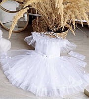 Платье нарядное белое шарики снежинки 92-128 рост 2-6 лет