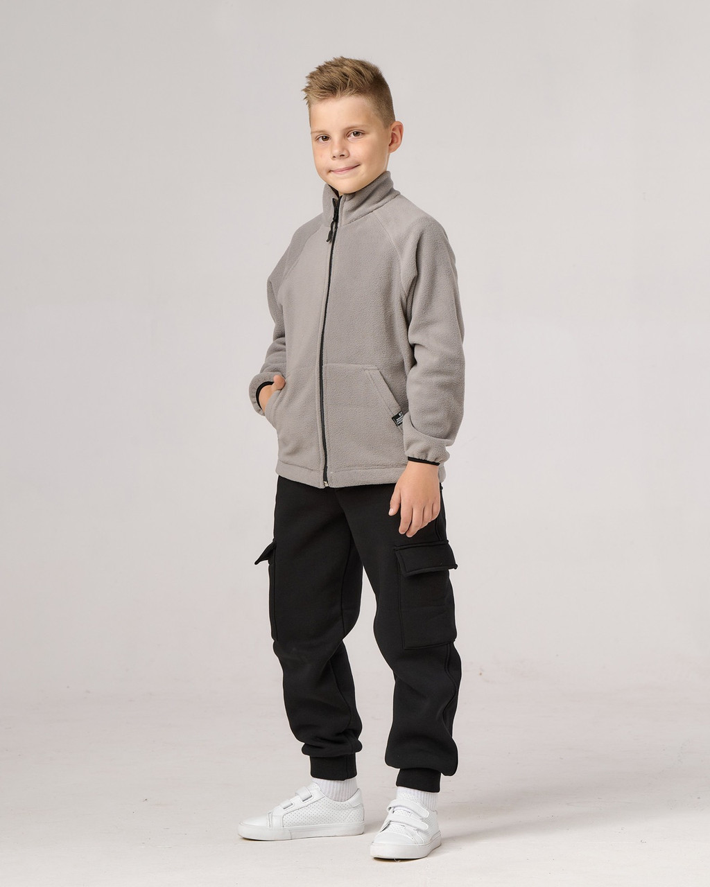 2114асір Сіра флісова кофта для хлопчика на блискавці ТМ Bosskids розмір 134