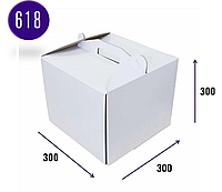 Коробка белая с ручками для тортов картонная квадратная 300х300х300 Упаковка самосборная komora4