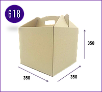 Коробки бурі із ручками без вікна для високих тортів 350х350х350 Коричневі картонні komora4