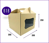 Коричневые картонные коробки для тортов с ручкой и прозрачным окном 30х30х25 Самосборные komora6