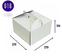 Коробка маленькая для торта белая с ручками без окна 270х270х150 Упаковка из картона для кондитерки komora2