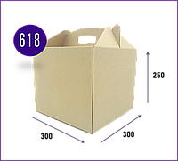 Коричневые картонные самосборные коробки с ручками для тортов 300х300х250 Упаковка для транспортировки komora5