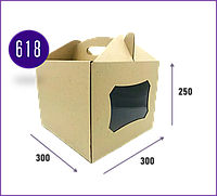 Коробка для торта с окном коричневая 30х30х25 с плоскими ручками марка Т22 (5 шт уп) komora7