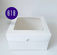 Коробки самосборные подарочные белые с окном 250х250х110 Коробка для торта пирога с крышкой мелованная komora1