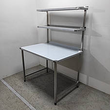 Стіл виробничий з нержавіючої сталі з бортом і двома верхніми полицями, фото 3