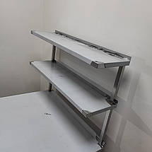 Стіл виробничий з нержавіючої сталі з бортом і двома верхніми полицями, фото 4