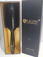 Дерев'яна щітка-брашинг для волосся кругла в коробці 43Ф Salon Коричневий (2000001993309)