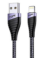 Кабель для зарядки iPhone TOPK, нейлоновый кабель премиум-класса USB-A к Lightning 2m MFI