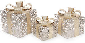 Набір декоративних подарунків — 3 коробки з LED-підсвіткою 12,5 см, 16,5 см, 20 см Bona (2000002647003)