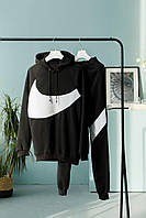 Зимний мужской спортивный костюм с капюшоном Nike, утеплённый комплект флисовый худи+штаны черный Найк Swoosh