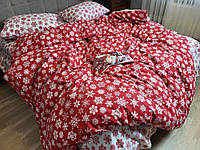 Комплект постельного белья Снежинки красные, Turkish flannel фланель