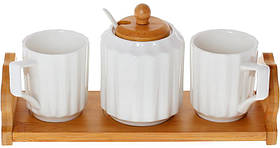 Кавовий набір Nouvelle Home Naturel 2 чашки та цукорниця на підставці 26х9,5х12,5 см Bona (2000002653684)