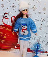 Новогодний свитер на куклу Барби со снеговиком. Ручная работа.