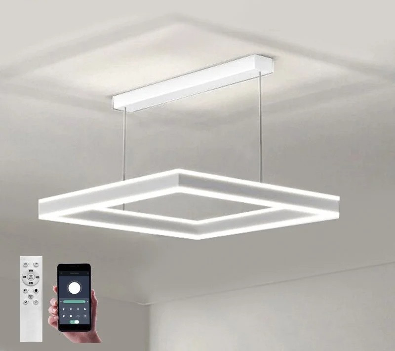 Світлодіодна люстра Esllse підвісна з пультом і застосунком STELLA 100W S-APP-500x500x1200-WHITE/WHITE