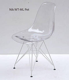 Стілець Nik WT-ML Pet прозоре пластикове сидіння, з білими металевими ніжками