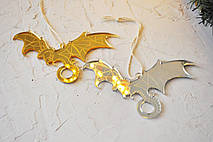 Дзеркальна золота (срібляста) підвіска Дракон символ 2024 року ялинкова, фото 4