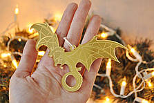 Дзеркальна золота (срібляста) підвіска Дракон символ 2024 року ялинкова, фото 2