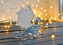 Дзеркальна золота (срібляста) підвіска Дракон символ 2024 року ялинкова, фото 5