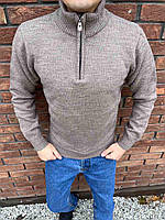 Стильний базовий повномірний чоловічий светр коричневий батал, теплий чоловічий светр на змійці до середини