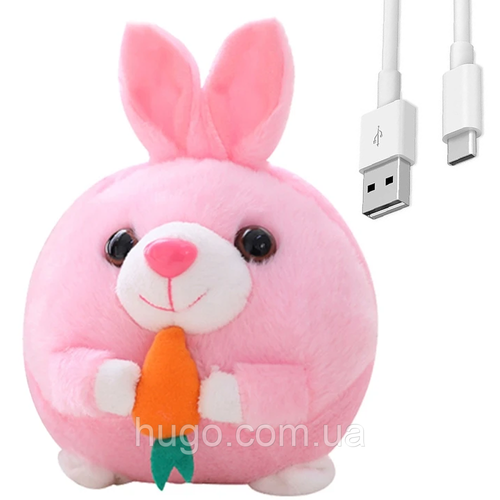 Музичний інтерактивний Кролик стрибунець з USB, Рожевий, NJ-00100 / Дитяча м'яка іграшка зайчик