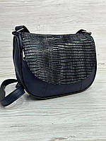 Женская сумочка темно-синяя с принтом натуральная кожа 103044