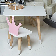 Комплект дитячий столик зі стільчиком Корона (Білий з рожевим)
