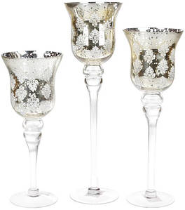 Набір 3 скляних свічники Claudine 30х12 см, 35х12 см, 40х12 см Bona (2000002645016)
