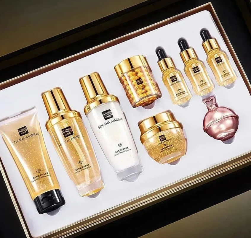 Антивіковий набір для догляду за обличчям Senana Marina Gold Luxury Run Yuyan Gift Box з золотом, 9 продуктів