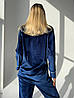 Жіноча піжама оксамитова Victoria's Secret сорочка і штани (Вікторія Сікрет) синя з контрастною каймою, фото 4